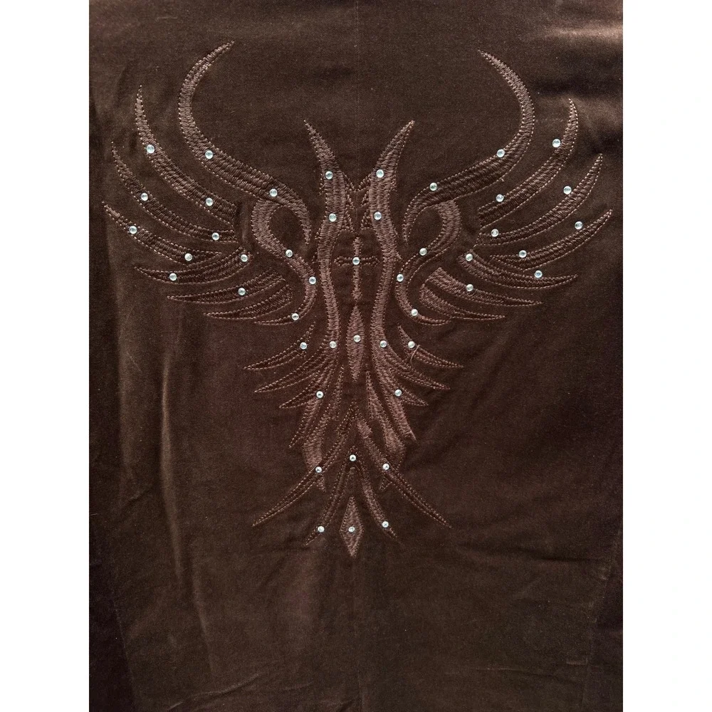 VTG FRANKY MAX Brown Embroidered Studded Grunge Western VelourY2k Bling Blazer L